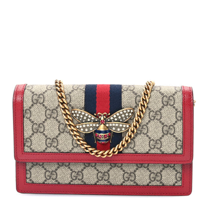 Gucci GG Supreme Monogram Web Queen Margaret Chain Wallet Red 1 of 9