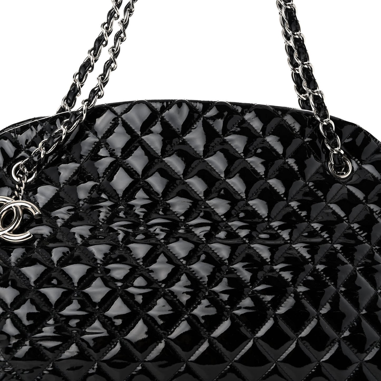 Patent Quilted Maxi Just Mademoiselle Bowling Bag Black