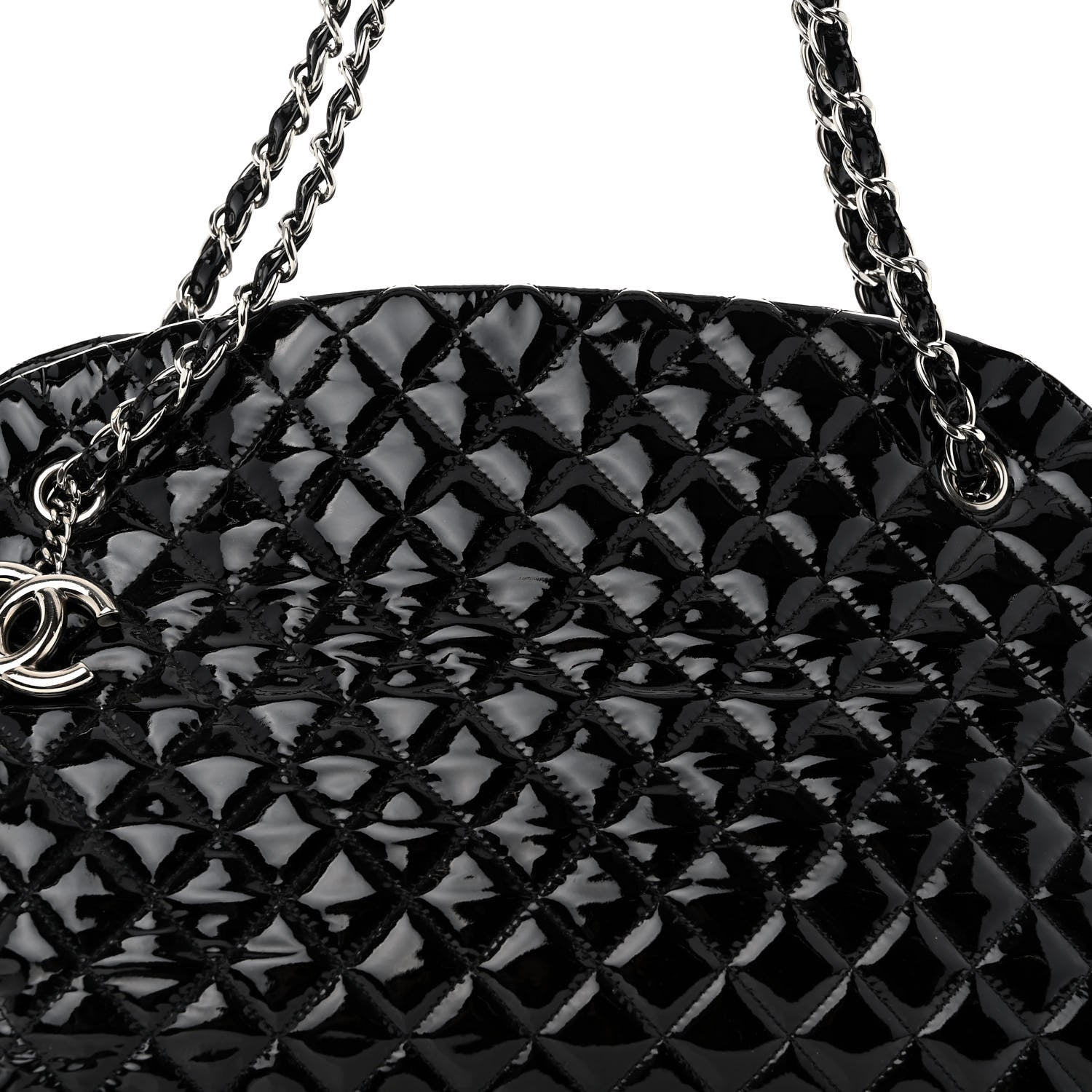 Chanel Patent Quilted Maxi Just Mademoiselle Bowling Bag Black 7 of 9