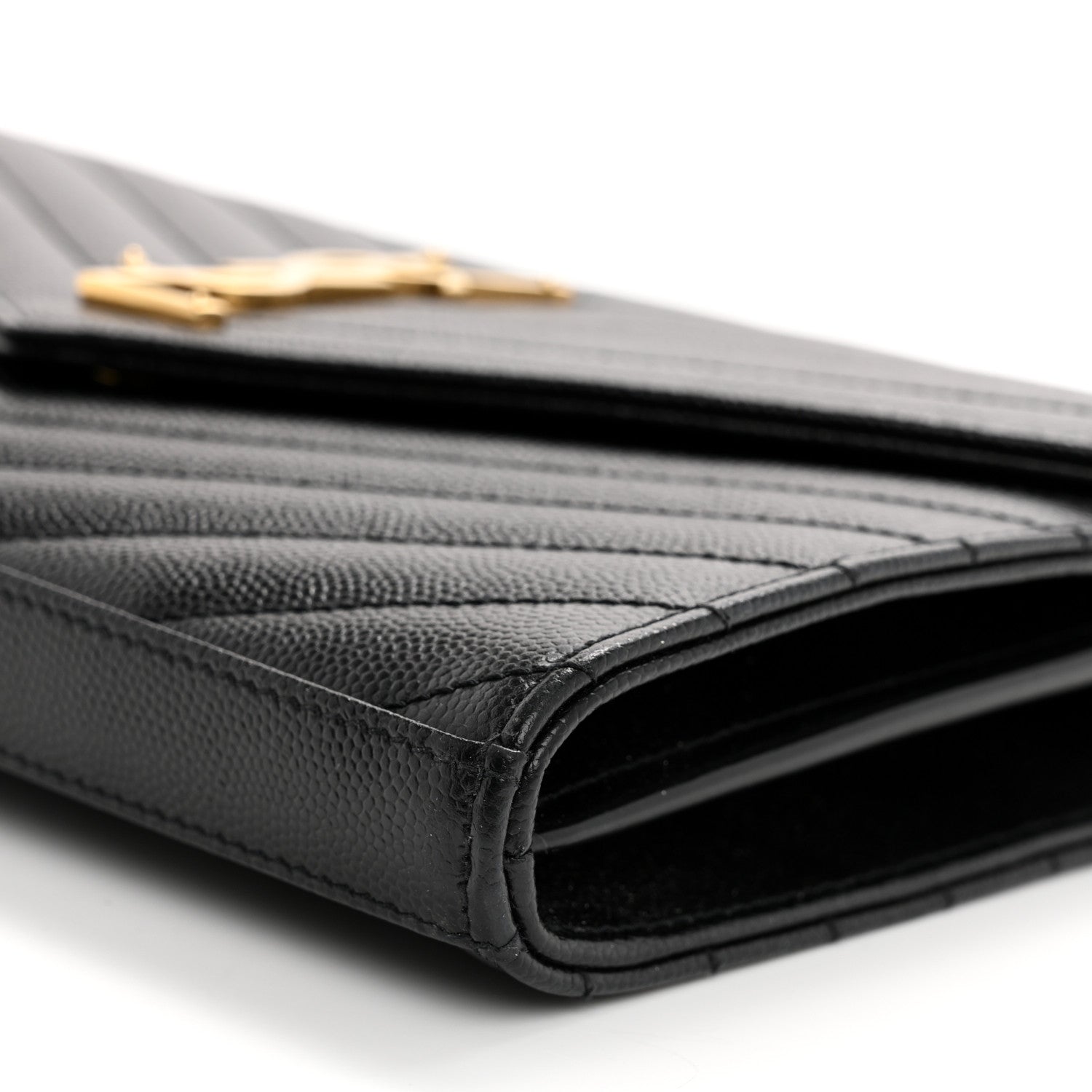 Saint Laurent Grain De Poudre Matelasse Chevron Monogram Chain Wallet Black 9 of 9