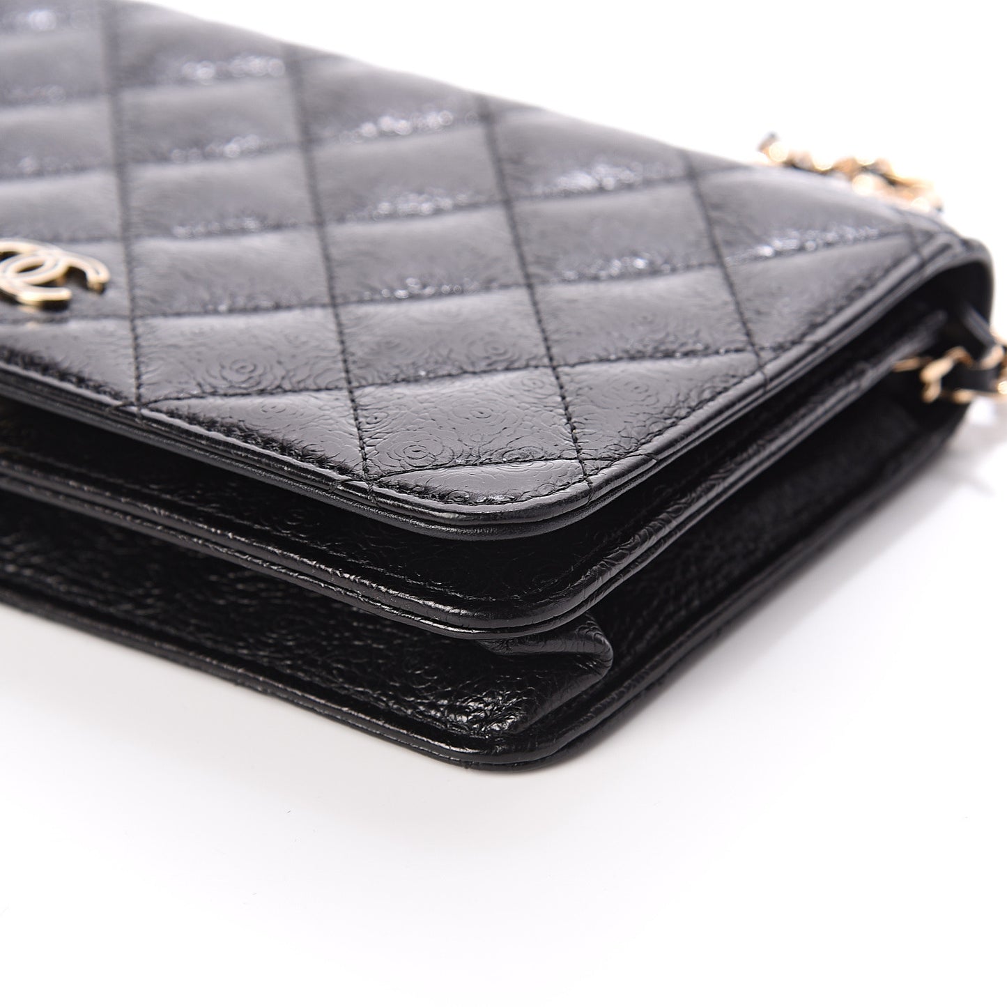 Calfskin Camellia Embossed Wallet on Chain WOC Black