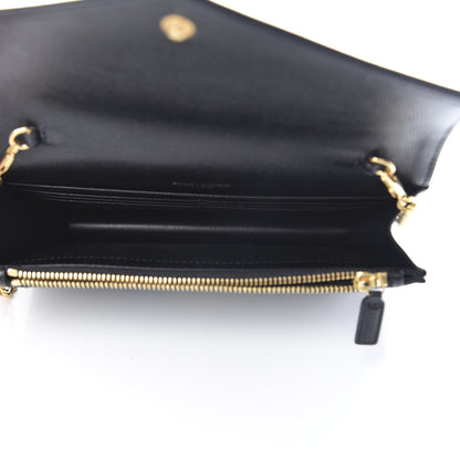 Saint Laurent Grain De Poudre Matelasse Chevron Monogram Envelope Chain Wallet Black 5 of 13