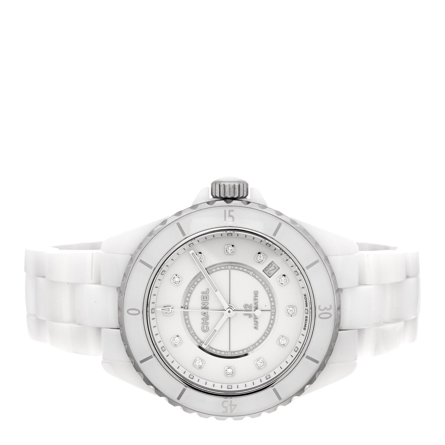 Stainless Steel Ceramic Diamond 38mm J12 Automatic Watch White