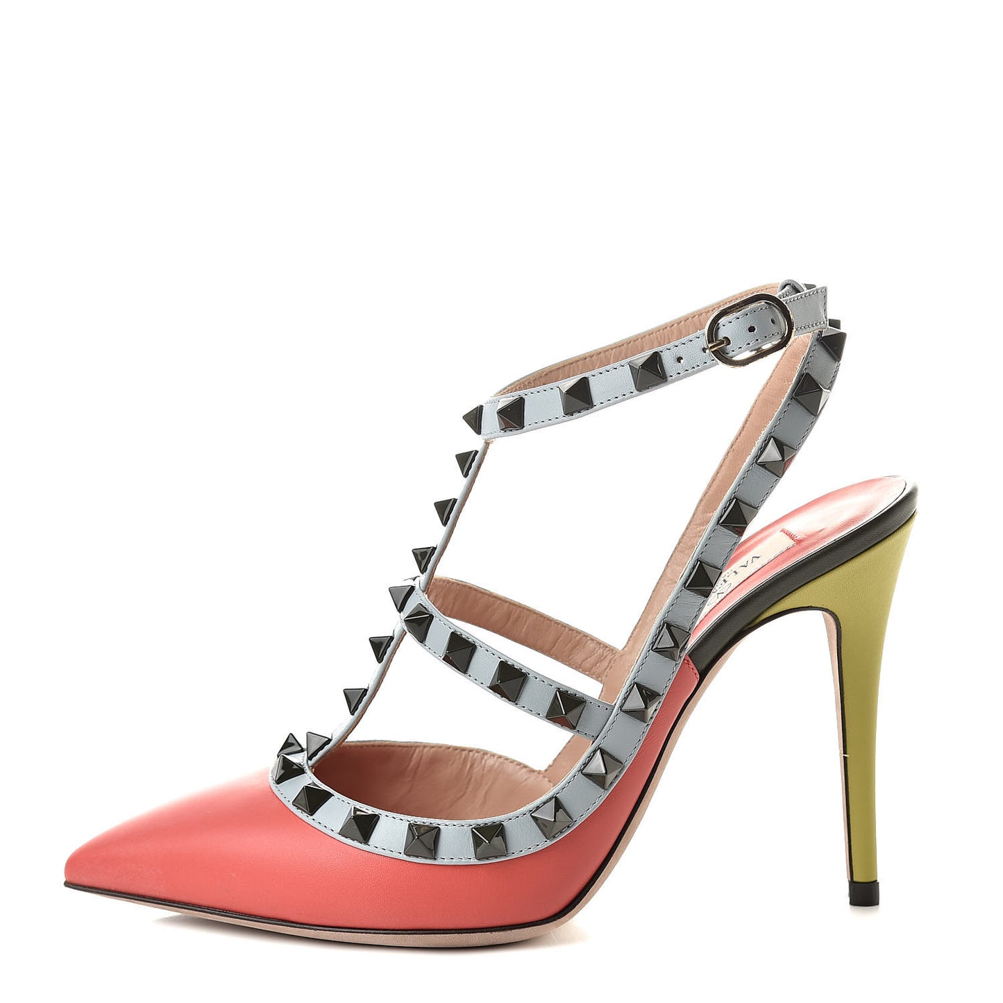 Nappa Rockstud Ankle Strap 100mm Pumps 36 Deep Coral Multicolor