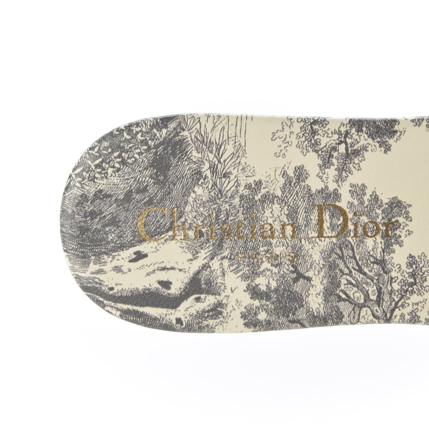 Canvas Toile de Jouy Embroidered Dway Flat Slide Sandals 36 Grey Stone