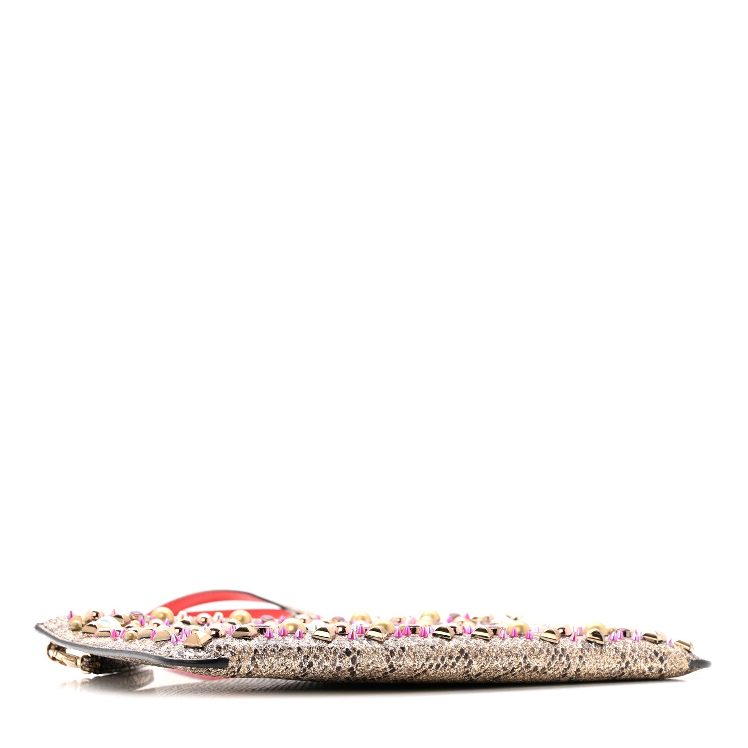 Christian Louboutin Metallic Snakeskin Embossed Spikes Loubiposh Clutch Gold Pink 4 of 12