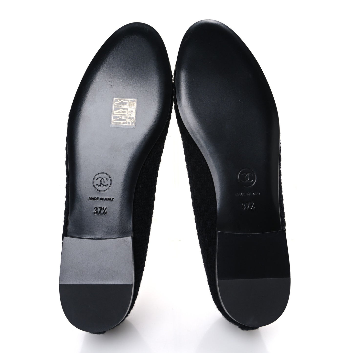 Wool Tweed Grosgrain Cap Toe CC Ballerina Flats 37.5 Black