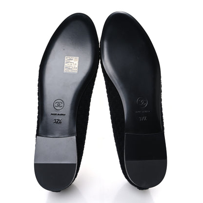 Chanel Wool Tweed Grosgrain Cap Toe CC Ballerina Flats 37.5 Black 7 of 11