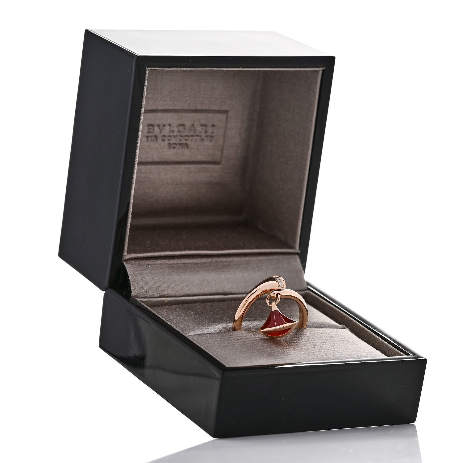 Bulgari 18K Rose Gold Diamond Carnelian Divas' Dream Charm Ring 54 7 6 of 6