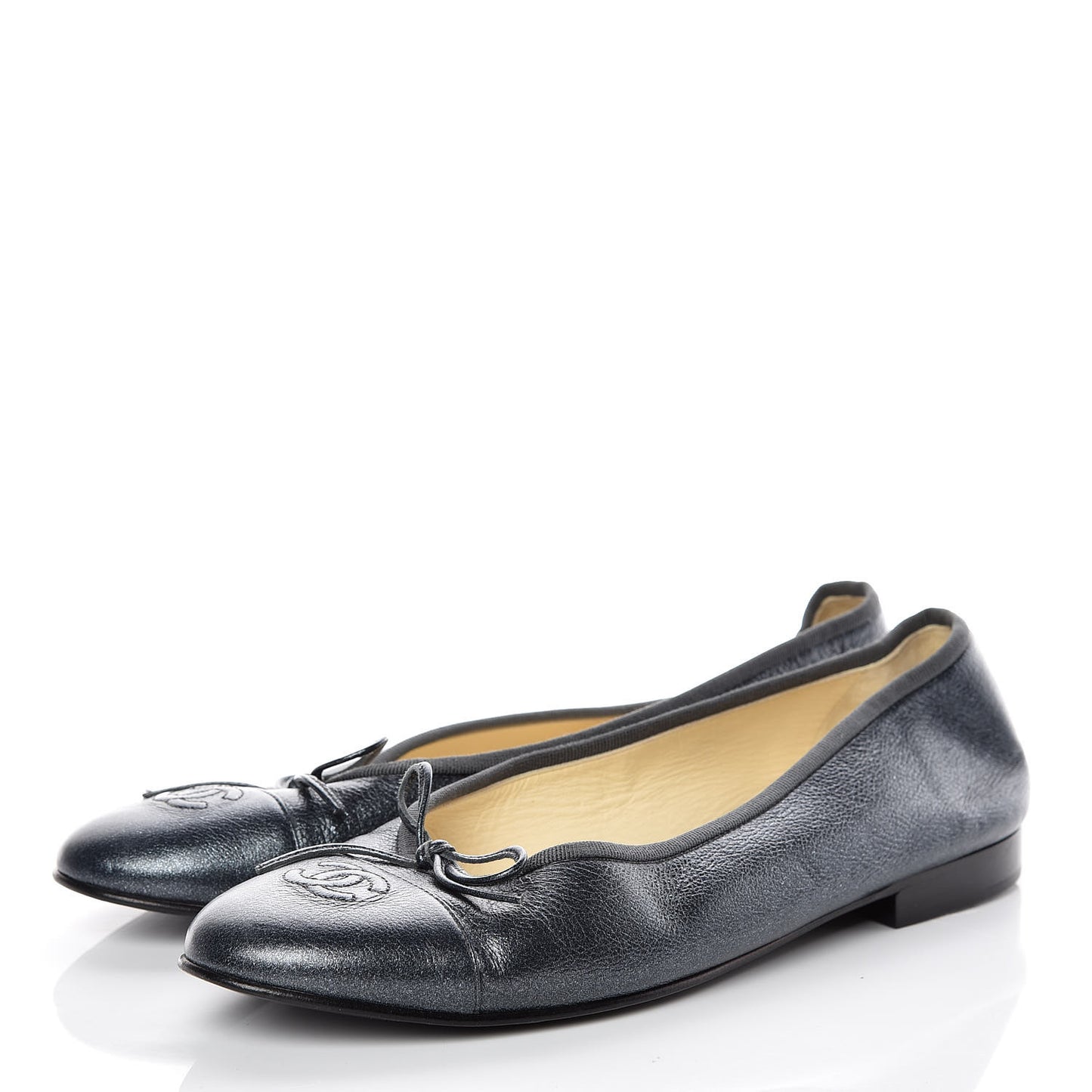 Metallic Calfskin Cap Toe CC Ballerina Flats 40 Dark Silver