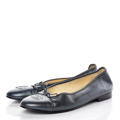 Chanel Metallic Calfskin Cap Toe CC Ballerina Flats 40 Dark Silver 3 of 15