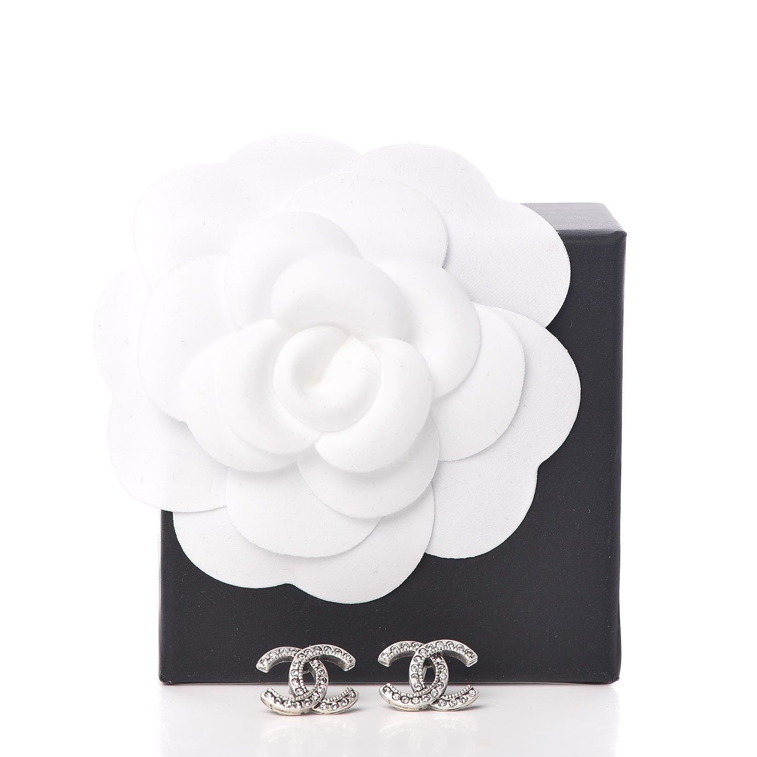 Chanel Crystal CC Earrings Silver 5 of 5