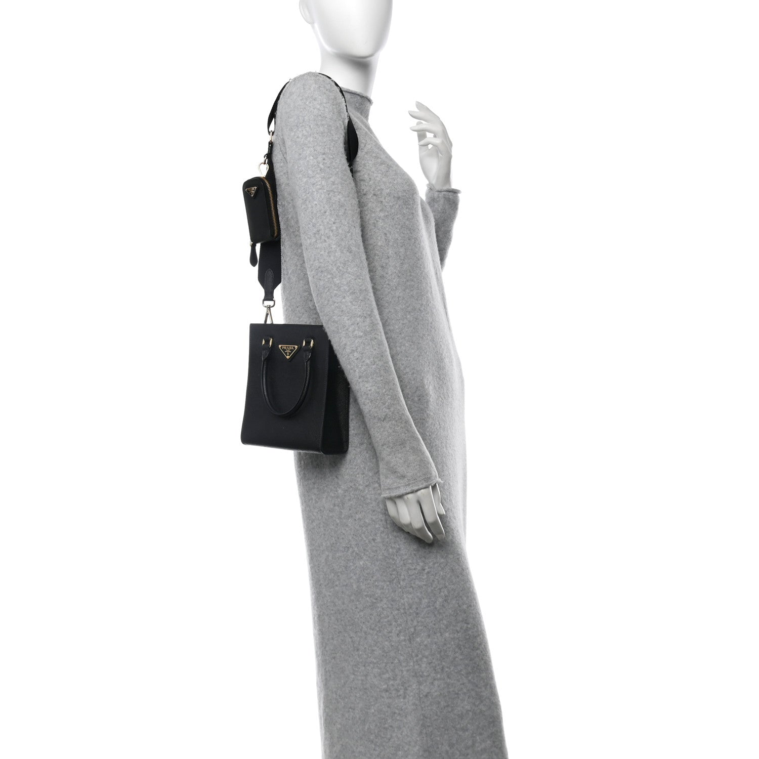 Prada Saffiano Lux Triangle Small Double Handle Crossbody Tote Black 2 of 10