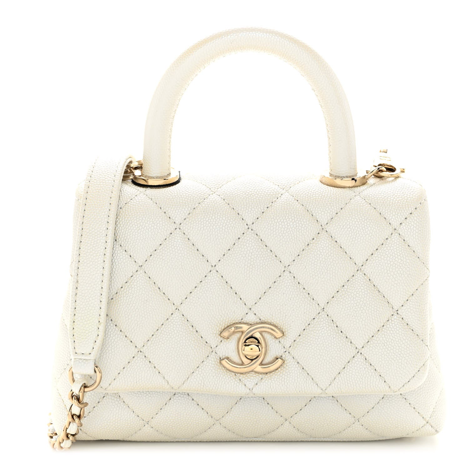 Chanel Iridescent Caviar Quilted Extra Mini Coco Handle Flap White 1 of 11