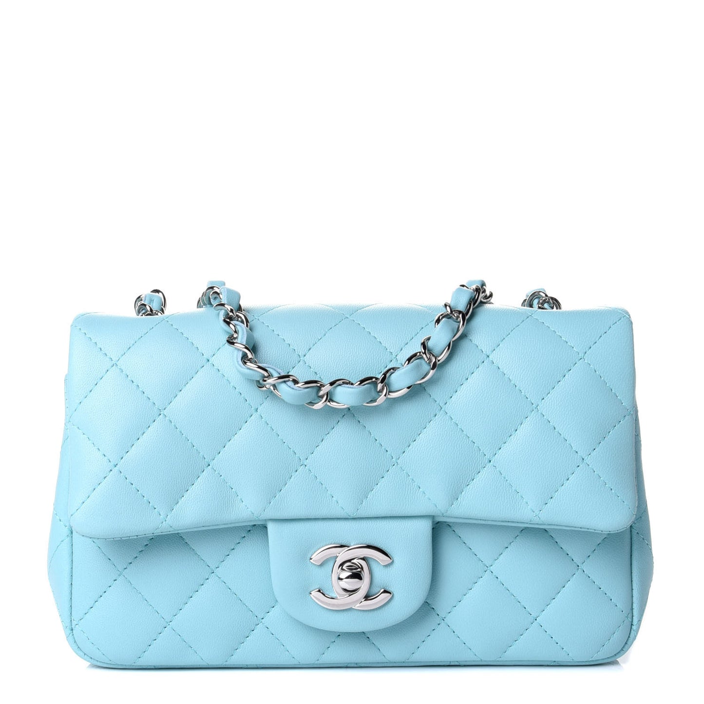 Lambskin Quilted Mini Rectangular Flap Neon Blue