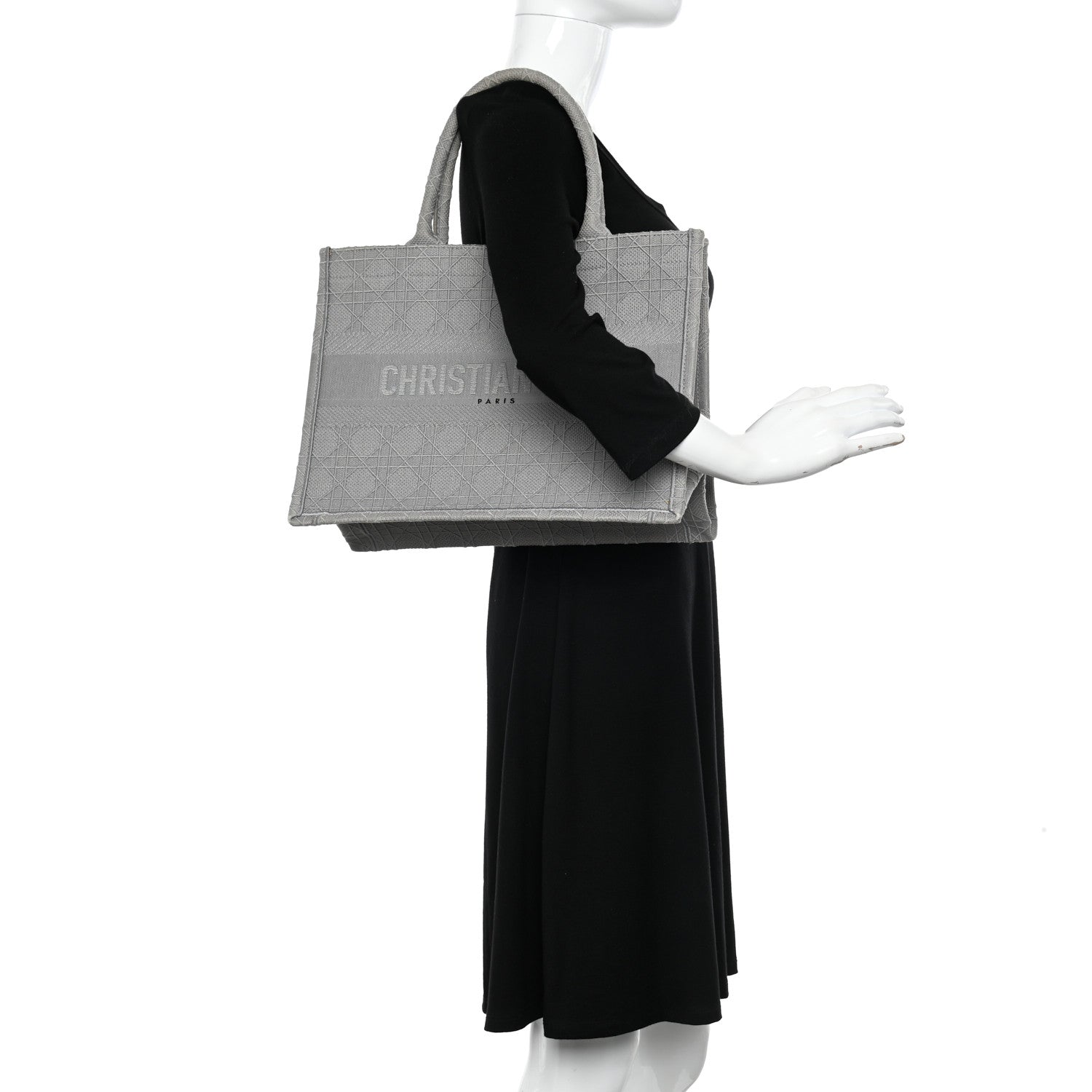 Christian Dior Canvas Embroidered Cannage Medium Book Tote Stone 3 of 10