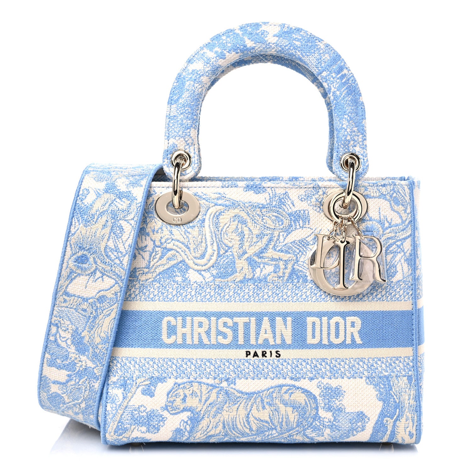 Christian Dior Canvas Toile De Jouy Embroidered Medium Lady D-Lite Blue 1 of 5