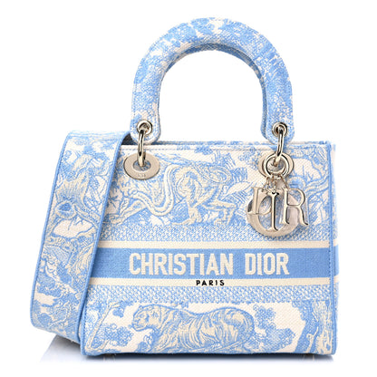 Christian Dior Canvas Toile De Jouy Embroidered Medium Lady D-Lite Blue 1 of 5