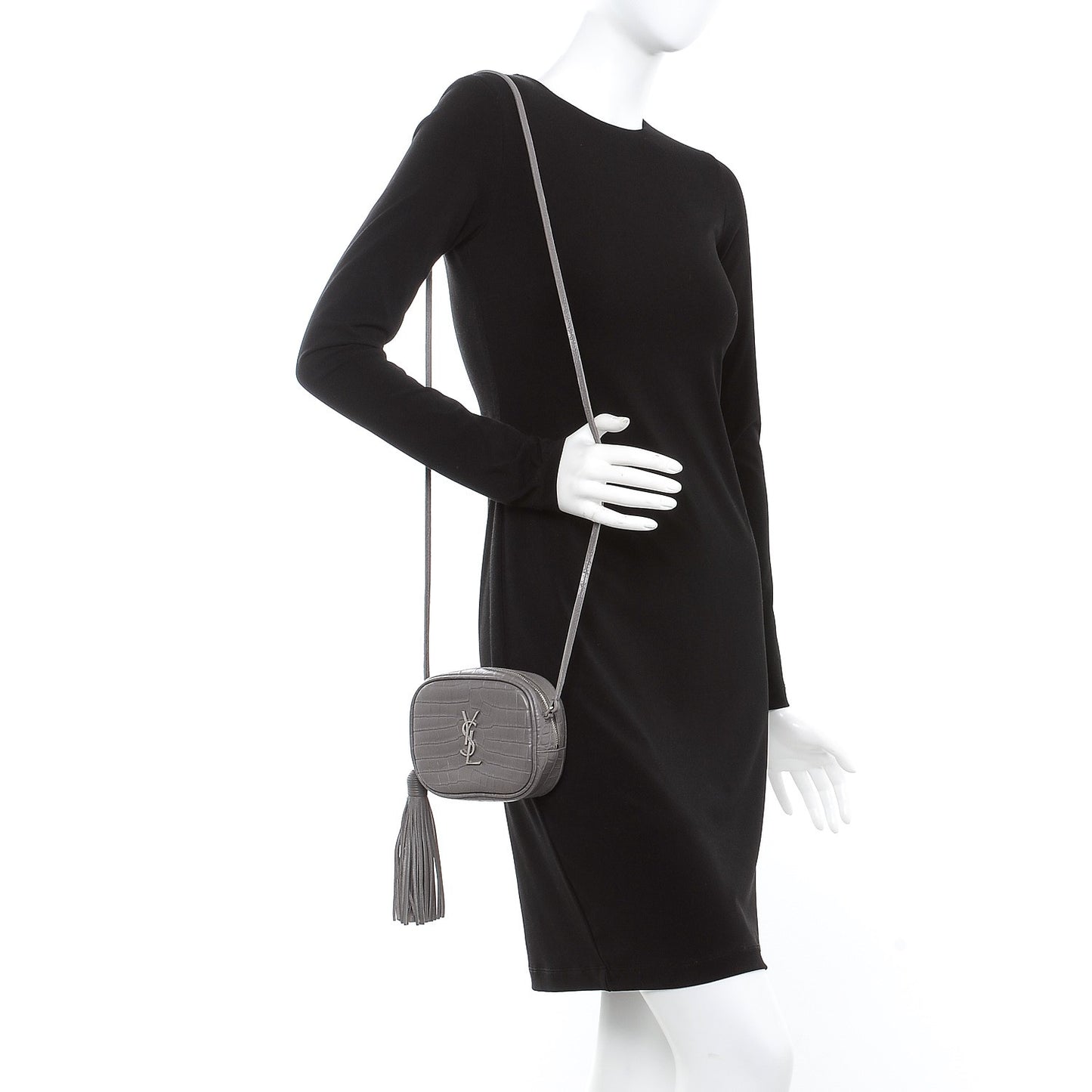 Calfskin Crocodile Embossed Monogram Blogger Bag Fog