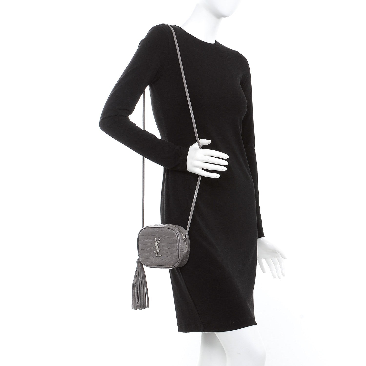 Saint Laurent Calfskin Crocodile Embossed Monogram Blogger Bag Fog 2 of 8