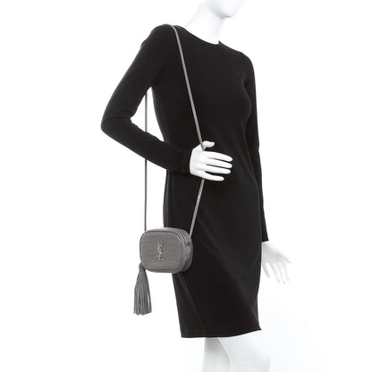 Saint Laurent Calfskin Crocodile Embossed Monogram Blogger Bag Fog 2 of 8