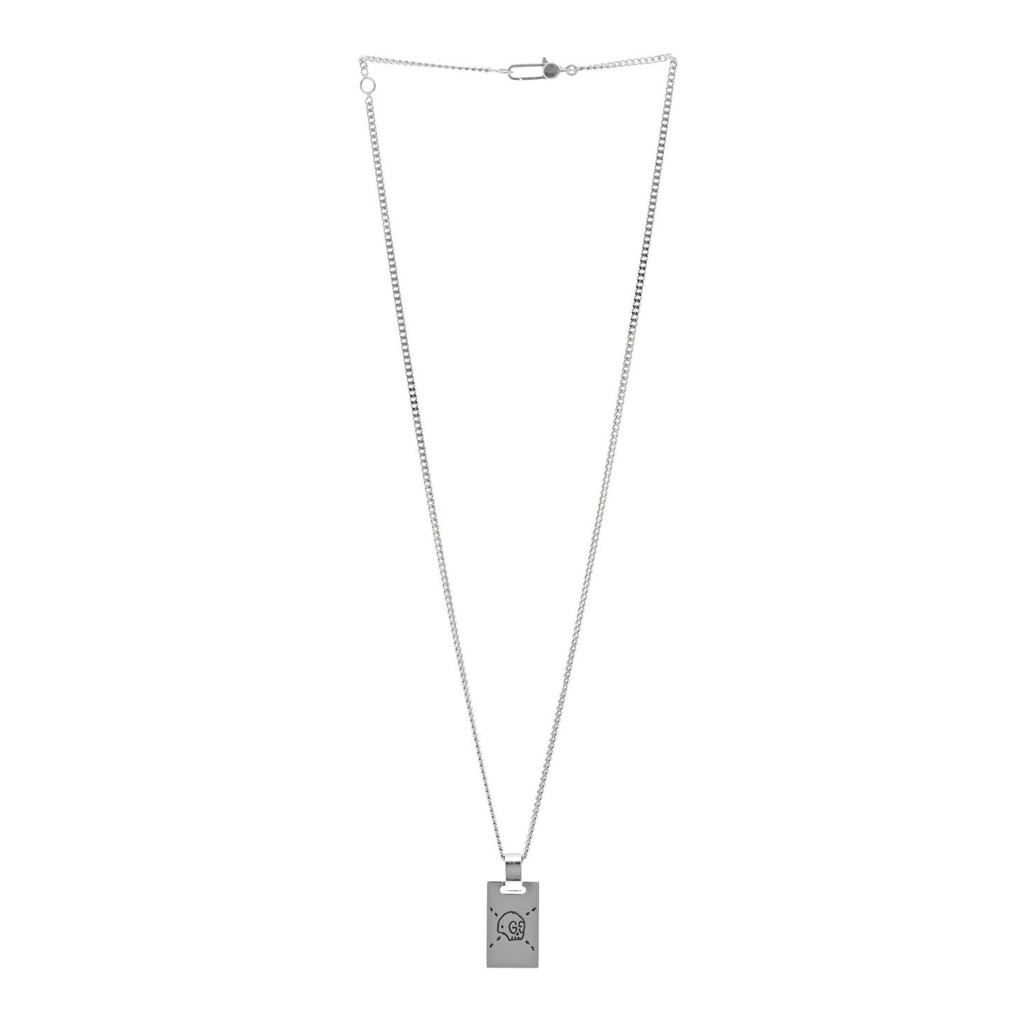 Sterling Silver GucciGhost Hamlet Skull Dog Tag Pendant Necklace