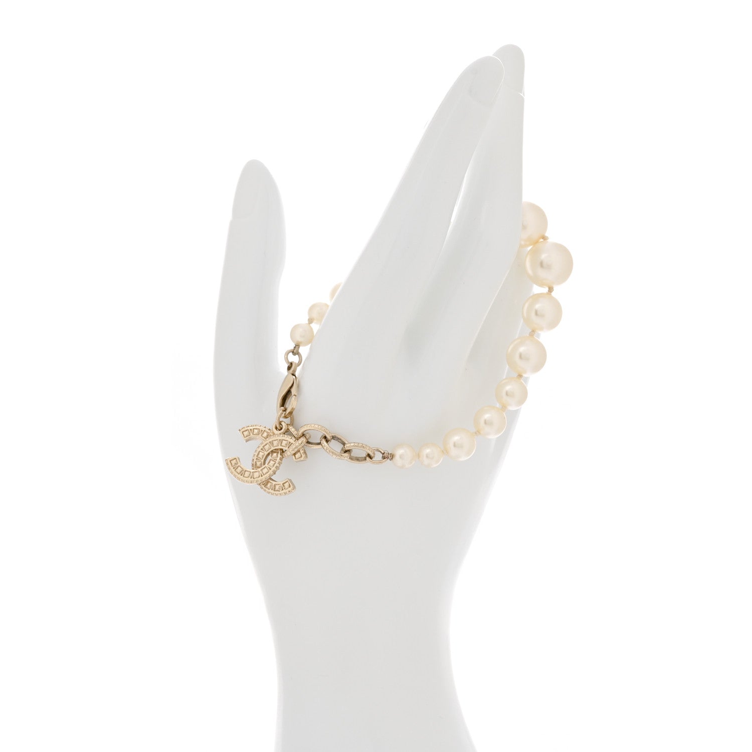 Chanel Graduated Pearl Crystal CC Bracelet Gold 2 of 4