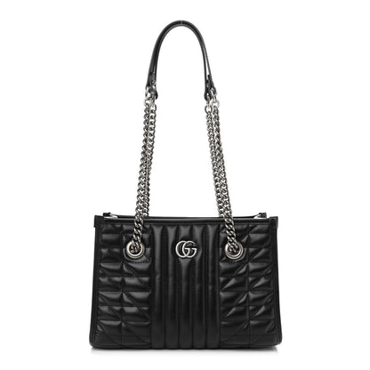 Gucci Calfskin Matelasse Aria Small GG Marmont Shoulder Tote Black 1 of 11