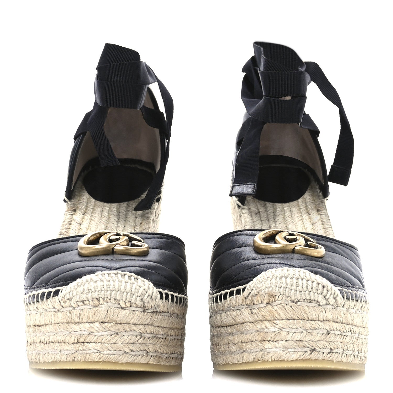 Gucci Nappa Matelasse GG Marmont Ankle Wrap Platform 35/120mm Espadrille Wedges 40.5 Black 3 of 9
