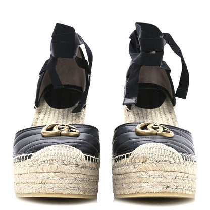 Gucci Nappa Matelasse GG Marmont Ankle Wrap Platform 35/120mm Espadrille Wedges 40.5 Black 3 of 9