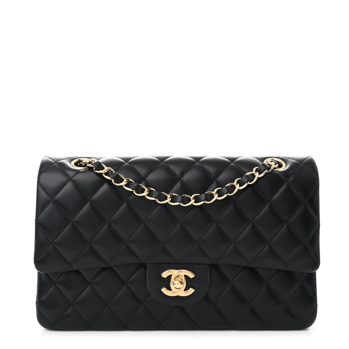 Lambskin Quilted Medium Double Flap Black