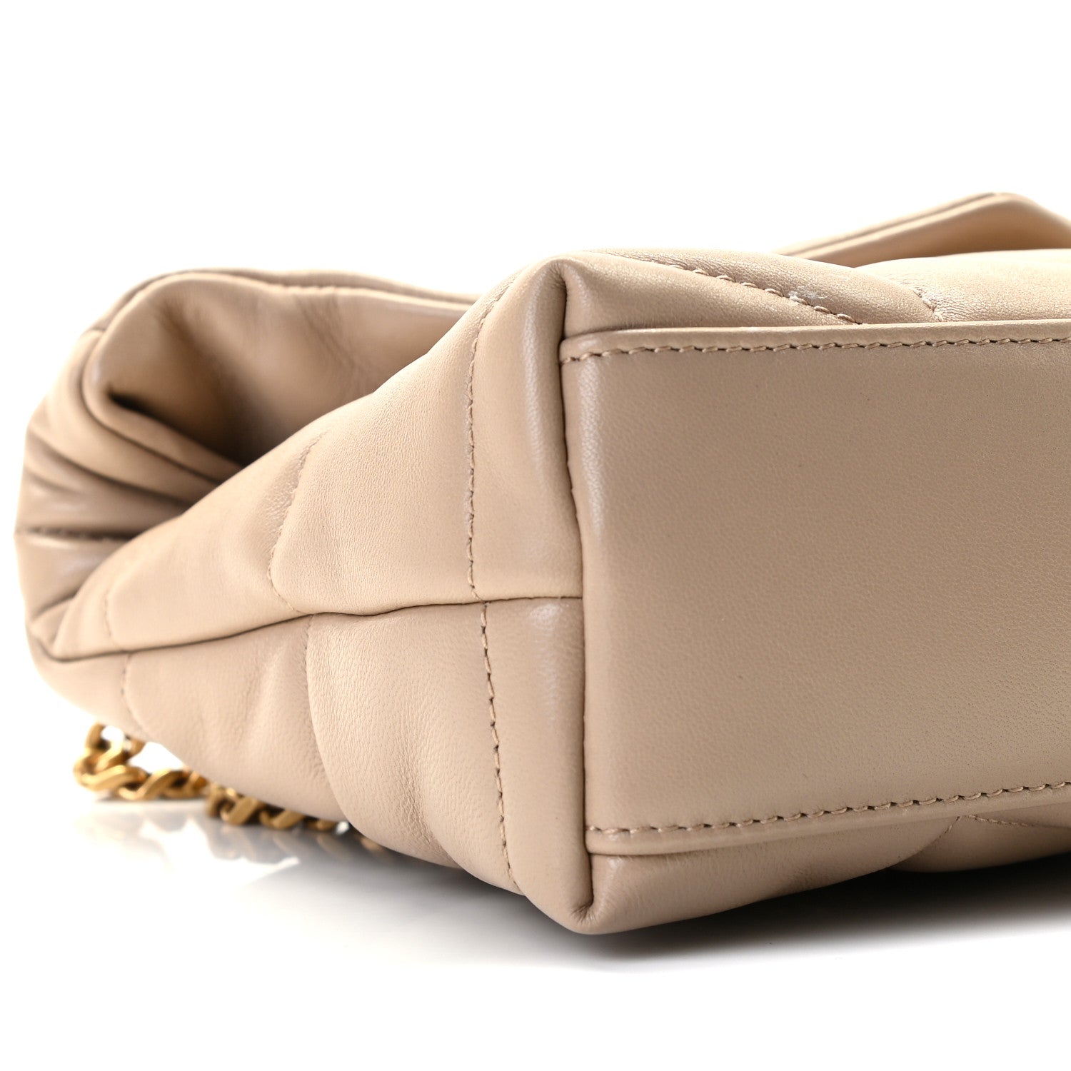 Saint Laurent Lambskin Quilted Toy Loulou Puffer Monogram Chain Satchel Dark Beige 6 of 14