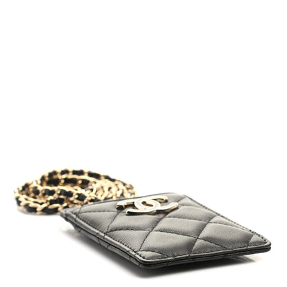 Chanel Lambskin Quilted Glitter Card Holder On Chain Black 4 of 8