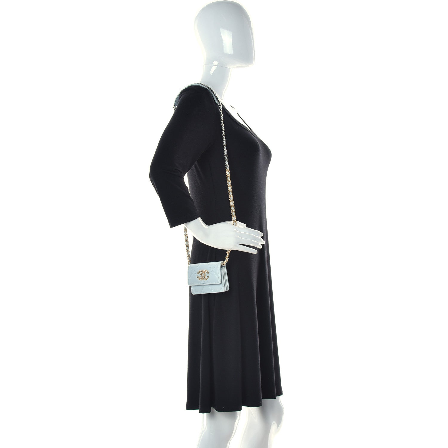 Chanel Lambskin Quilted Chanel 19 Flap Coin Purse With Chain Light Blue 3 of 9