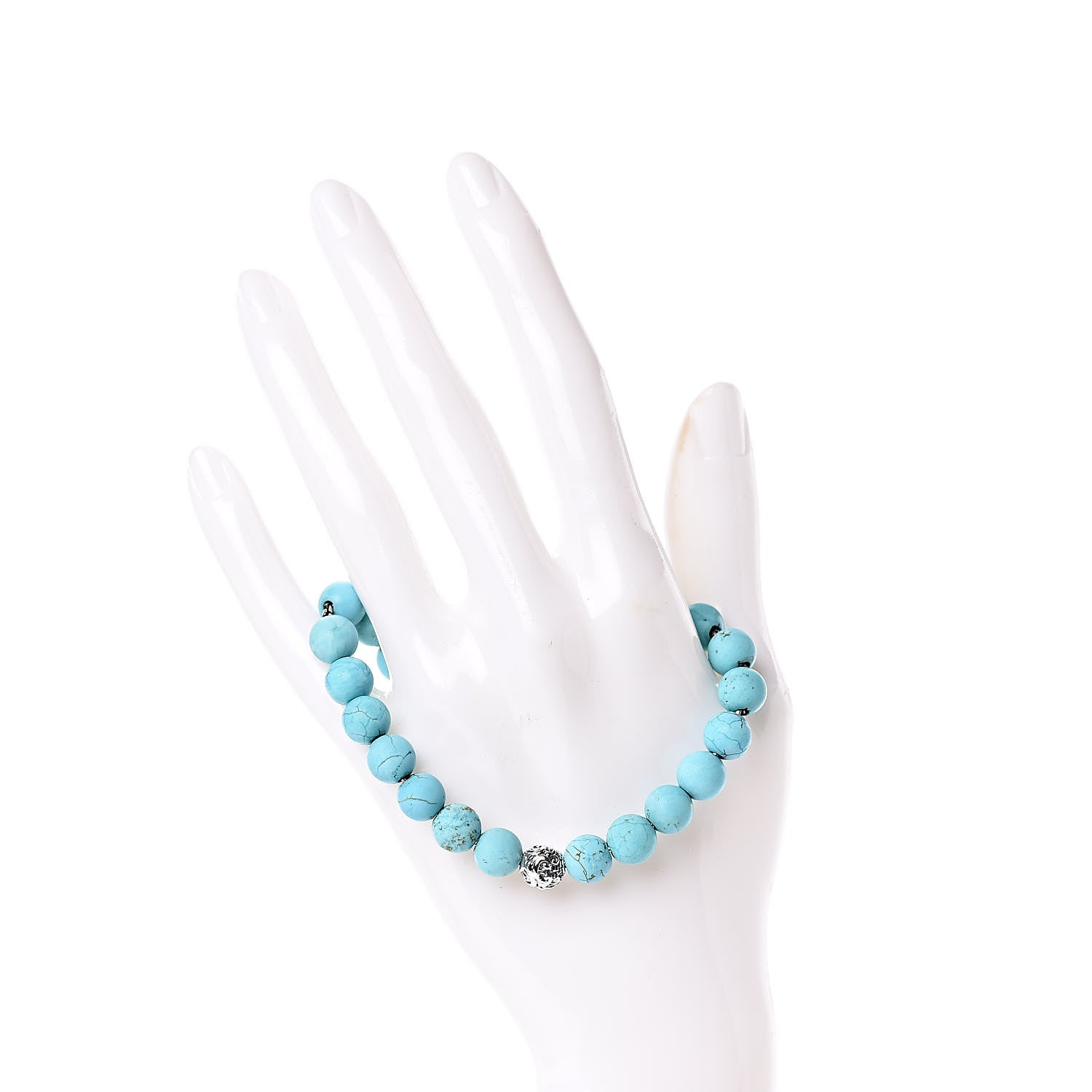 David Yurman Sterling Silver Turquoise 8mm Spiritual Beads Wave Bracelet 2 of 5