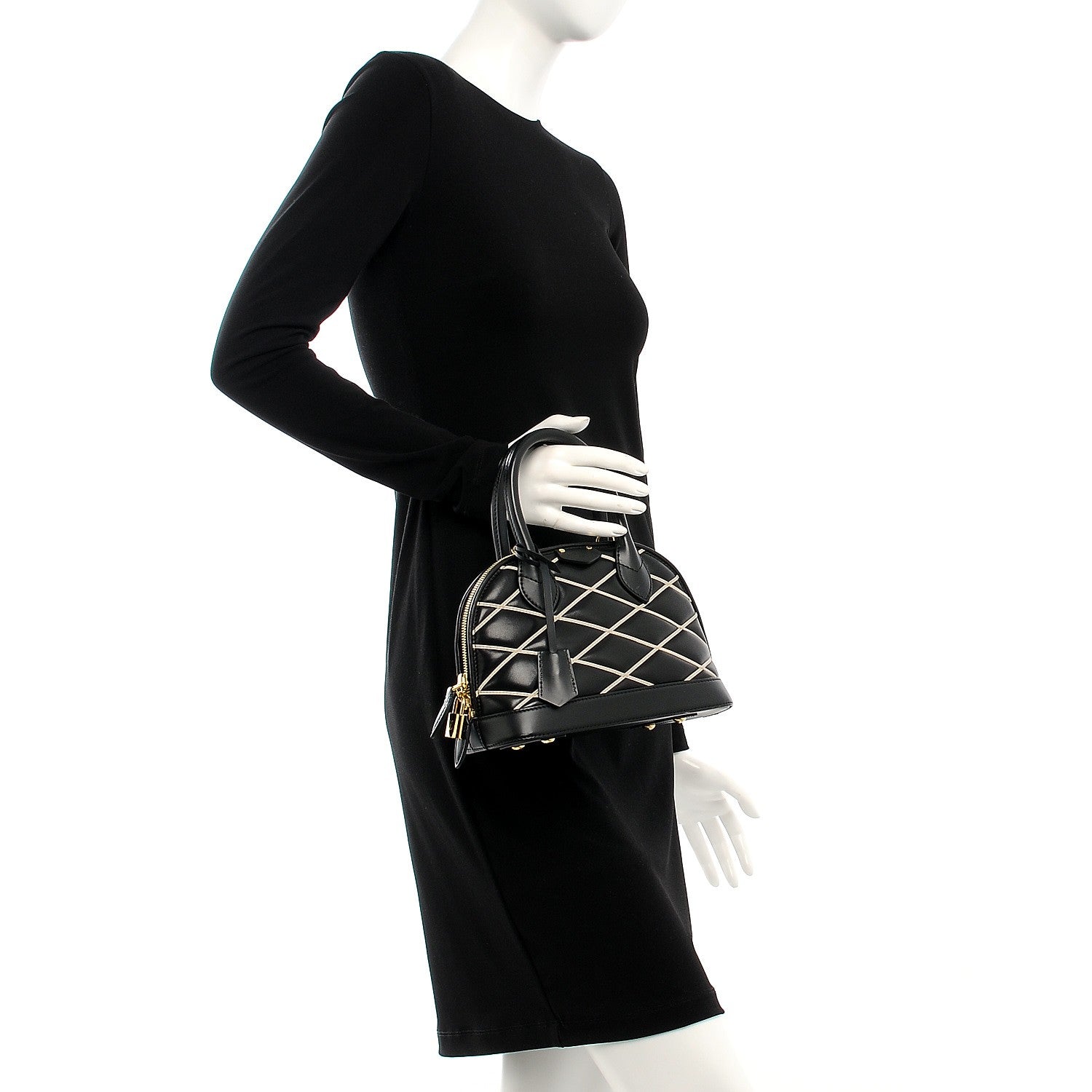 Louis Vuitton Lambskin Malletage Alma BB Black 3 of 8