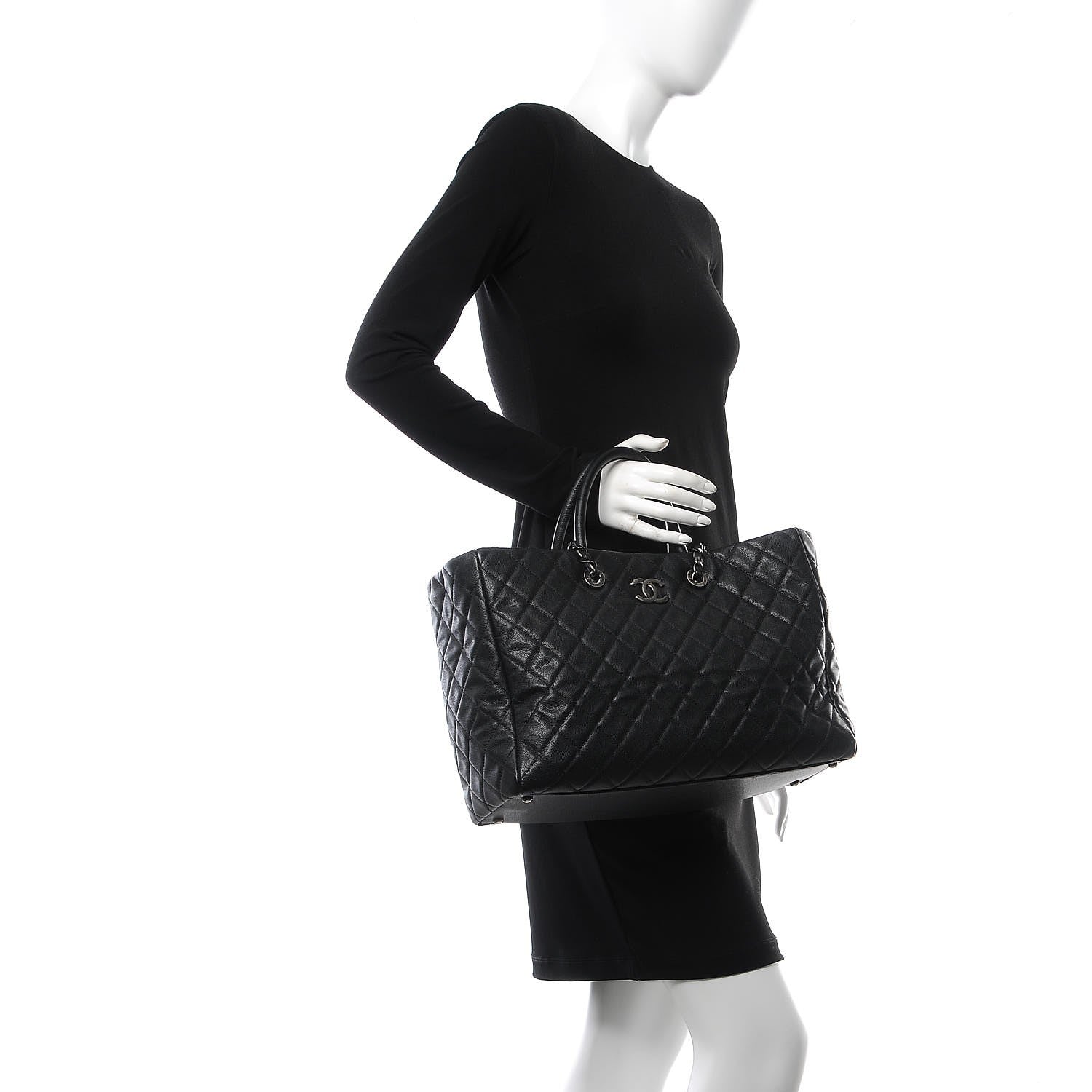 Chanel Caviar Quilted Large Coco Handle Shopping Tote Black 3 of 8