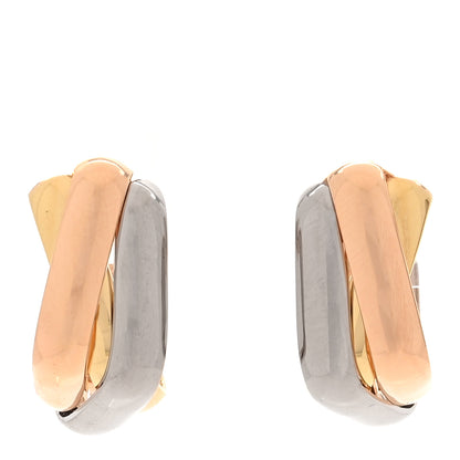 Cartier 18K Pink Yellow White Gold Cushion Trinity Hoop Earrings 1 of 5