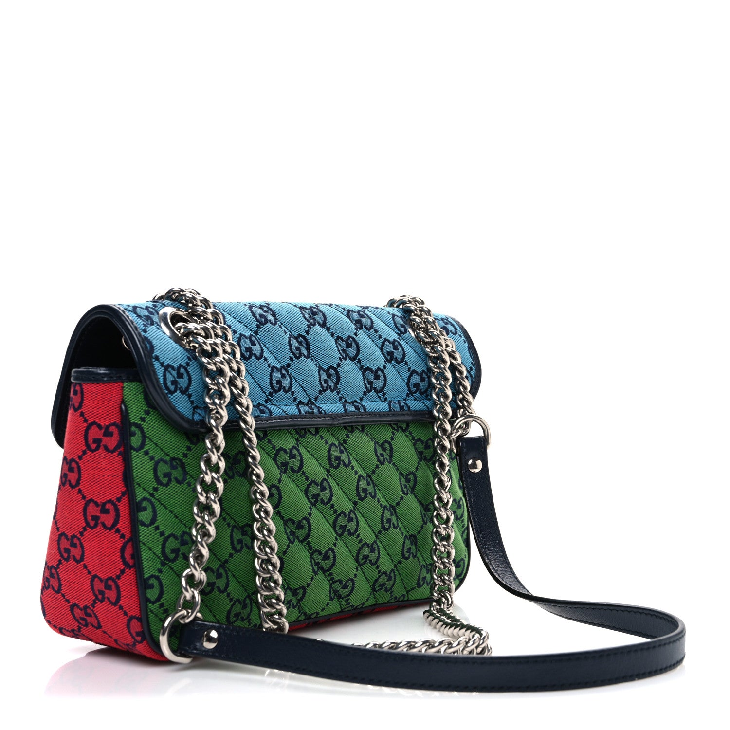 Gucci Monogram Multicolor Matelasse Diagonal Small GG Marmont Shoulder Bag Light Blue Pink Blue Green Red 3 of 10