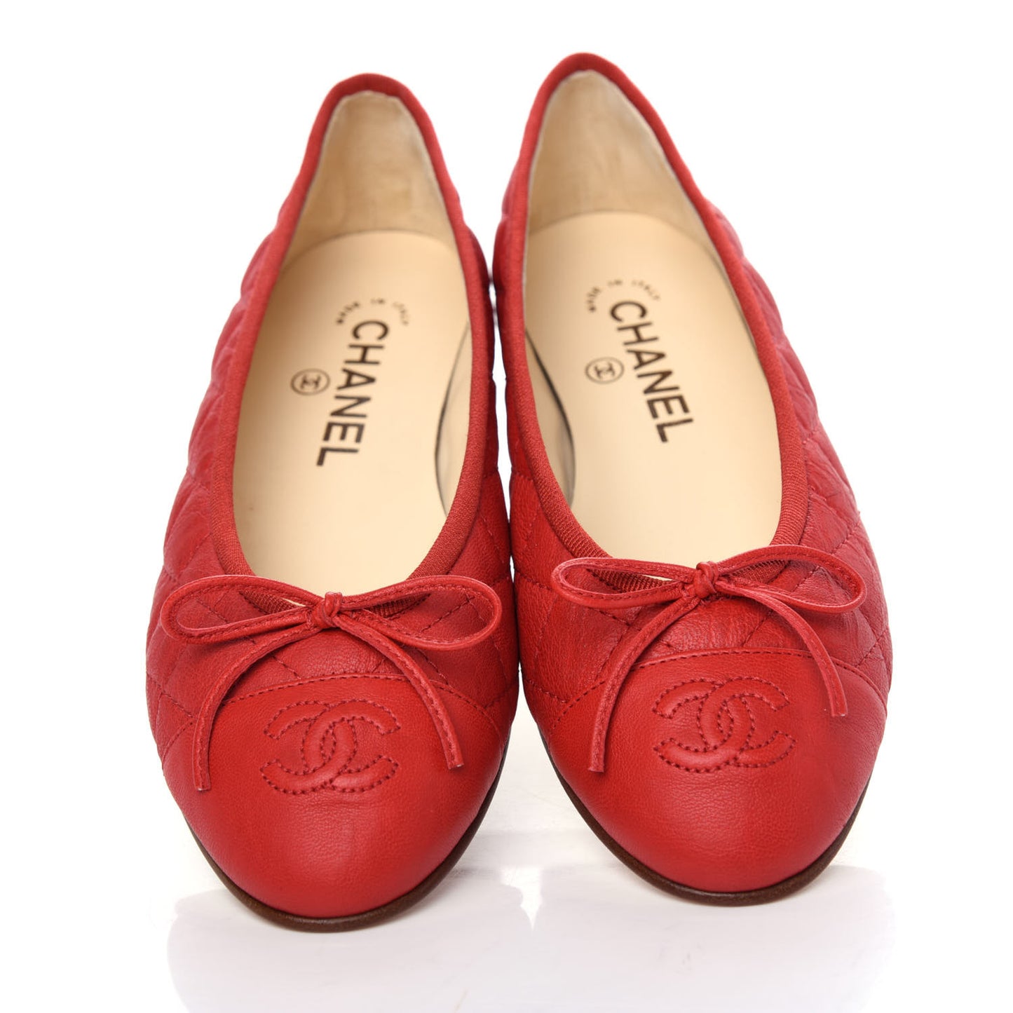 Aged Calfskin Quilted CC Cap Toe Ballerina Flats 36 Red