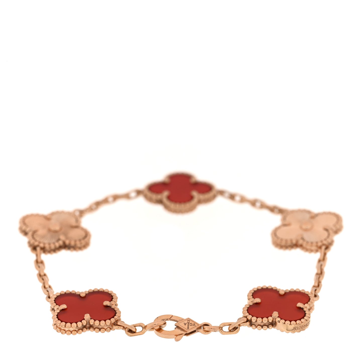 18K Rose Gold Carnelian 5 Motifs Guilloche Vintage Alhambra Bracelet