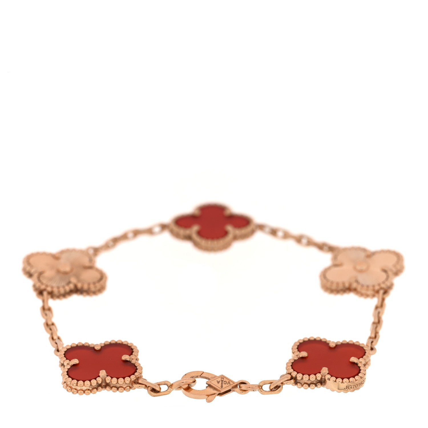 Van Cleef & Arpels 18K Rose Gold Carnelian 5 Motifs Guilloche Vintage Alhambra Bracelet 2 of 3