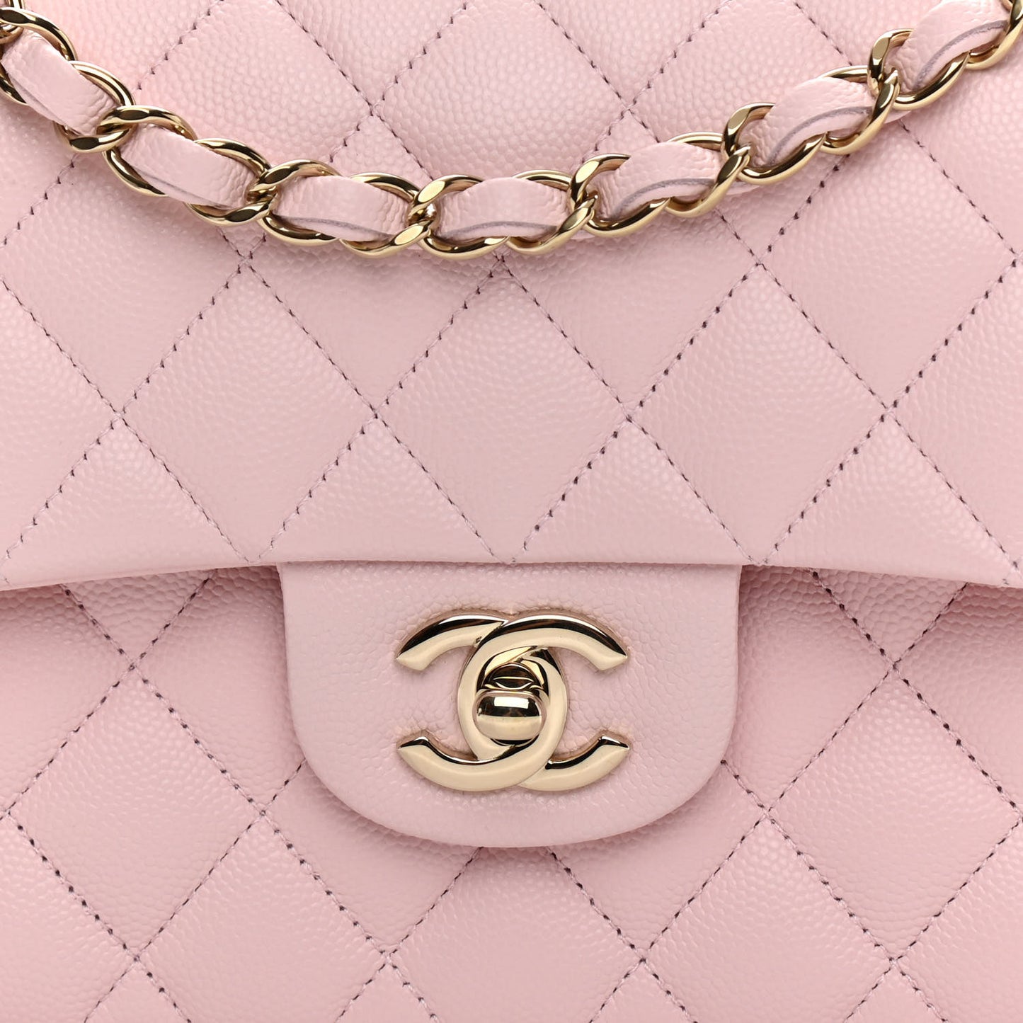 Caviar Quilted Small Double Flap Light Pink