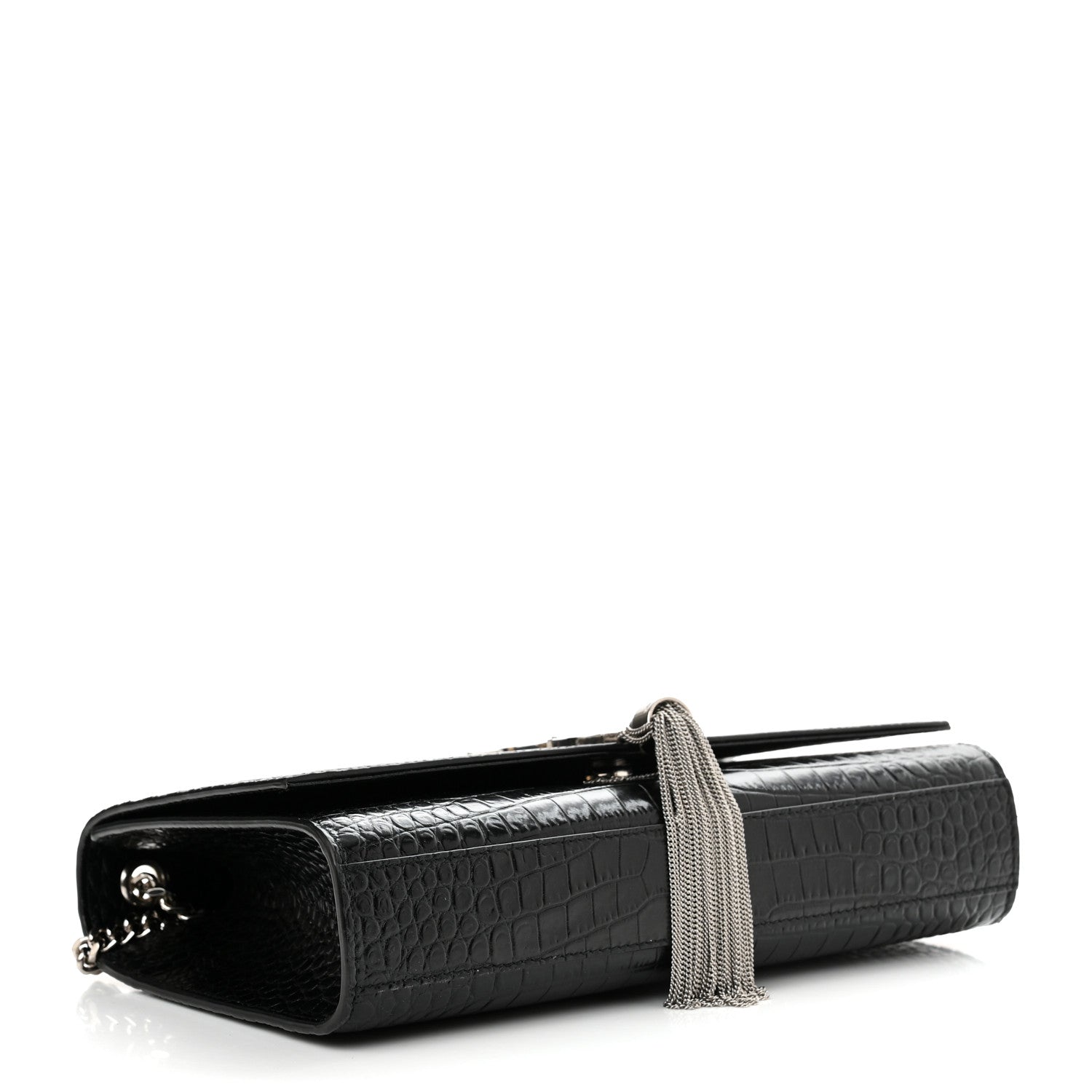 Saint Laurent Calfskin Crocodile Embossed Medium Classic Monogram Kate Tassel Satchel Black 4 of 10
