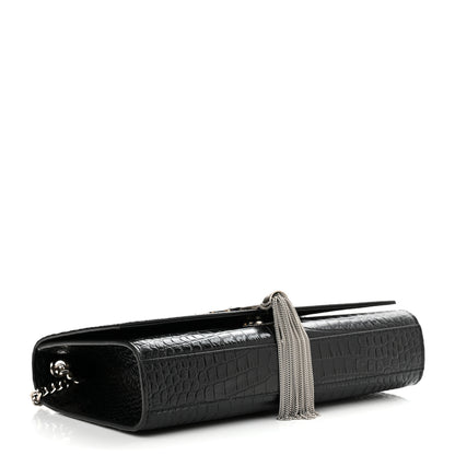 Saint Laurent Calfskin Crocodile Embossed Medium Classic Monogram Kate Tassel Satchel Black 4 of 10