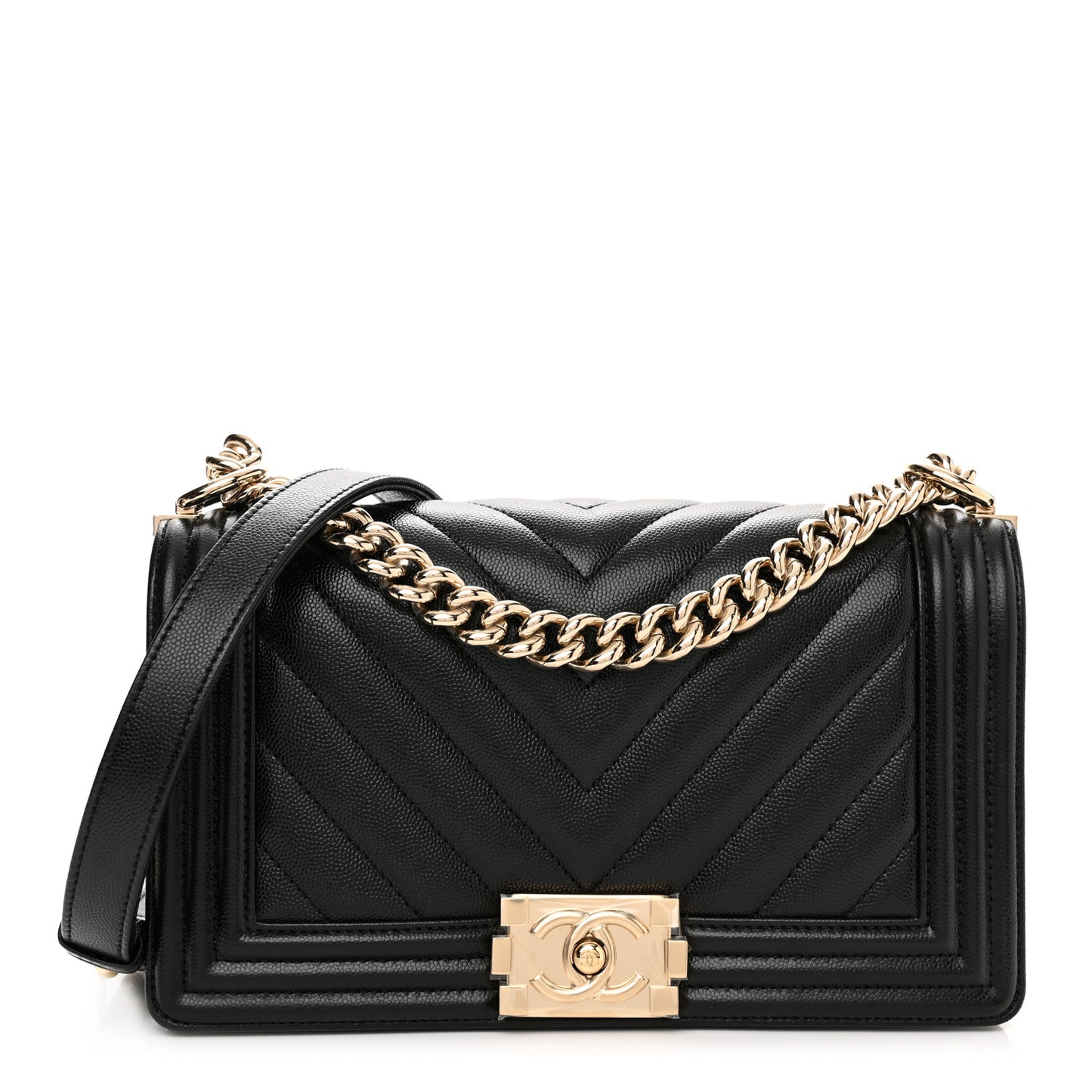 Caviar Chevron Quilted Medium Boy Flap Black