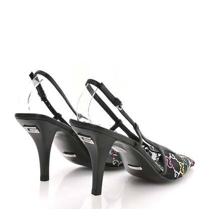 Gucci Tela Retino Nappa Charlotte Crystal GG Monogram Square G 75mm Slingback Pumps 38.5 Black 5 of 8