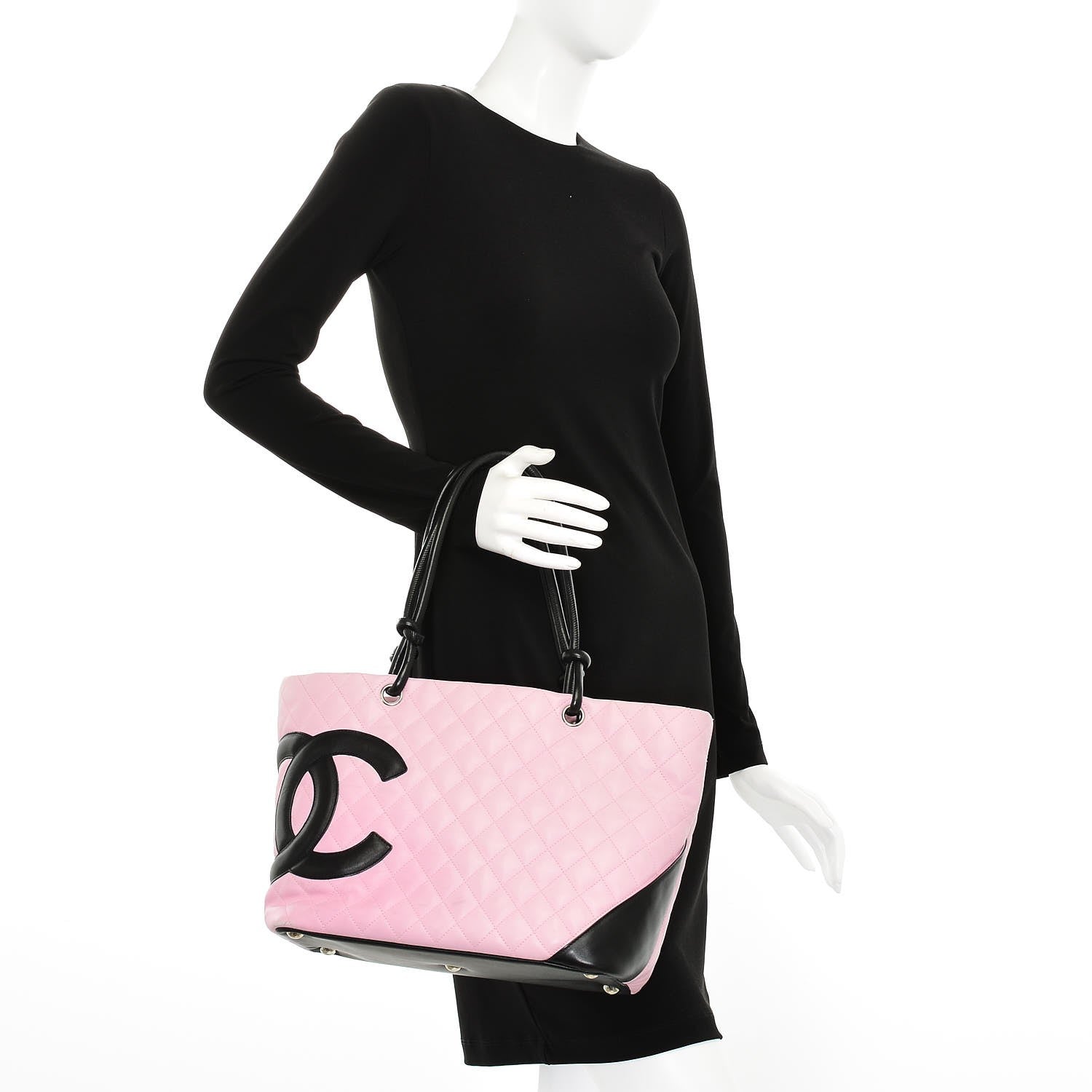 Chanel Calfskin Quilted Large Cambon Tote Pink Black 2 of 13