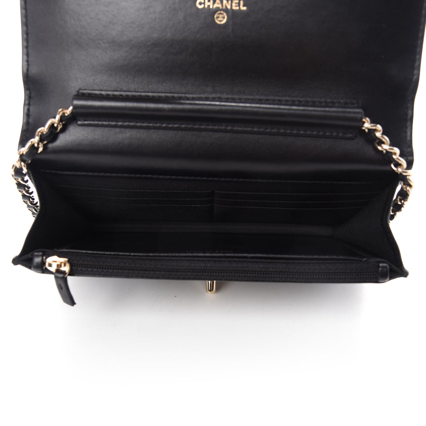 Patent Lambskin Quilted Wallet On Chain WOC Black