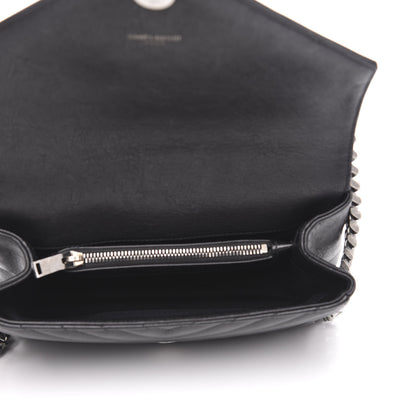 Saint Laurent Sheepskin Matelasse Chevron Monogram Medium College Bag Black 5 of 12